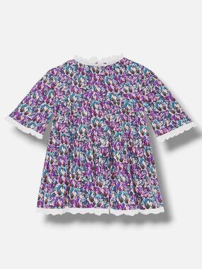 Kika Vargas Girls' Blue Floral Three-Quarter-Sleeved Dress Size 7Y